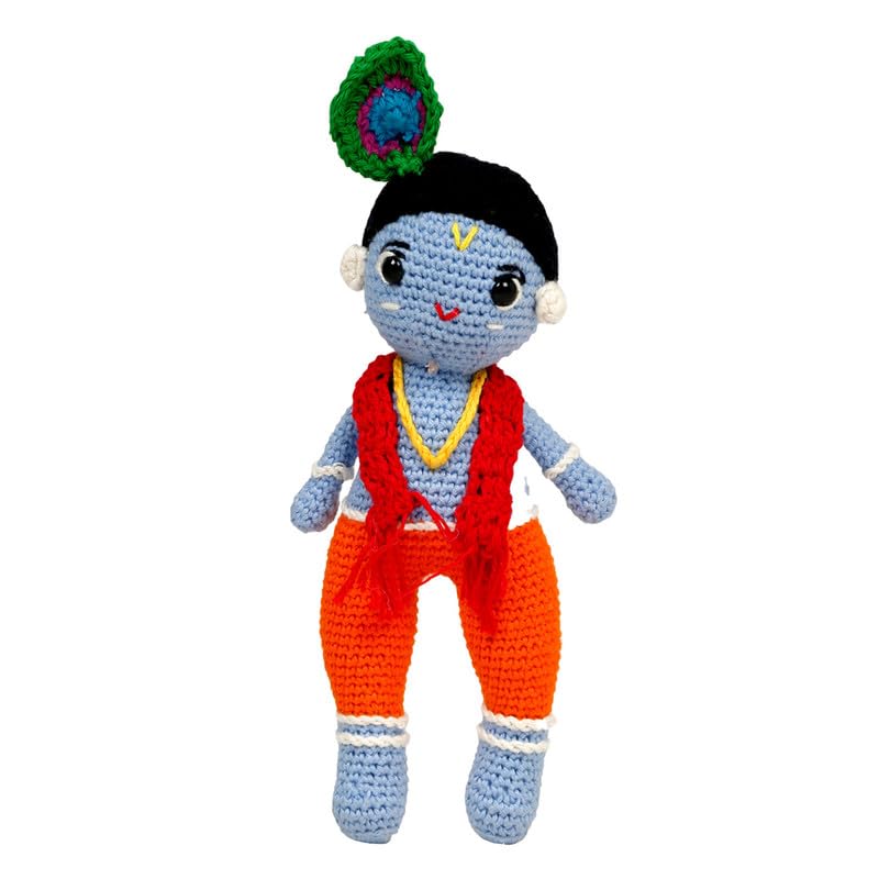 Image of LITTLE GINNIE Lord Krishna Crochet Soft Doll for Babies -Blue | Handmade Crochet Soft Toy for Kids Girls | Ideal for Birthday & Return Gift for 6+ Months