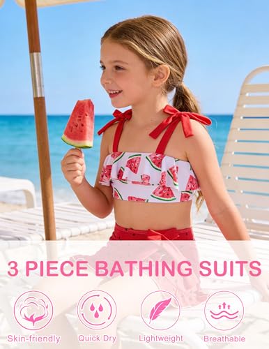 Image of ALISISTER Girls Swimsuit 3 Piece Bathing Suits Flounce Bikini Tankini Set Beach Swimwear with Cover Ups Skirt for 3-8 Years
