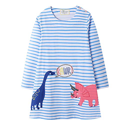 Julerwoo Toddler Girls - Vestido de dinosaurio de manga larga de algodón para niñas de 2 a 10 años, azul, 2 años