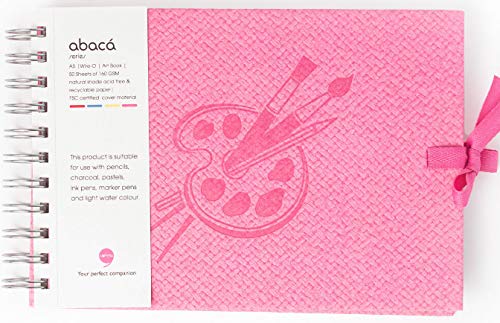 Comma Abaca – Carnet de croquis à spirale avec fermeture ruban – Format A5 – 50 feuilles – 160 g/m² anti-âge, sans acide, papier grain fin de...