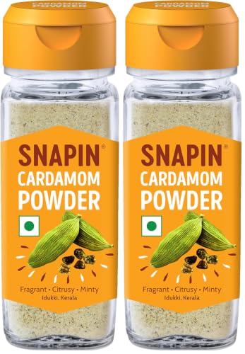 Image of SNAPIN Cardamom Powder (Elaichi) | 45g Glass Bottle | Sourced from Idukki, Kerala | Rich Aroma & Fresh Flavour | For Chai, Mithai, Baking & Desserts. (Pack of 2)