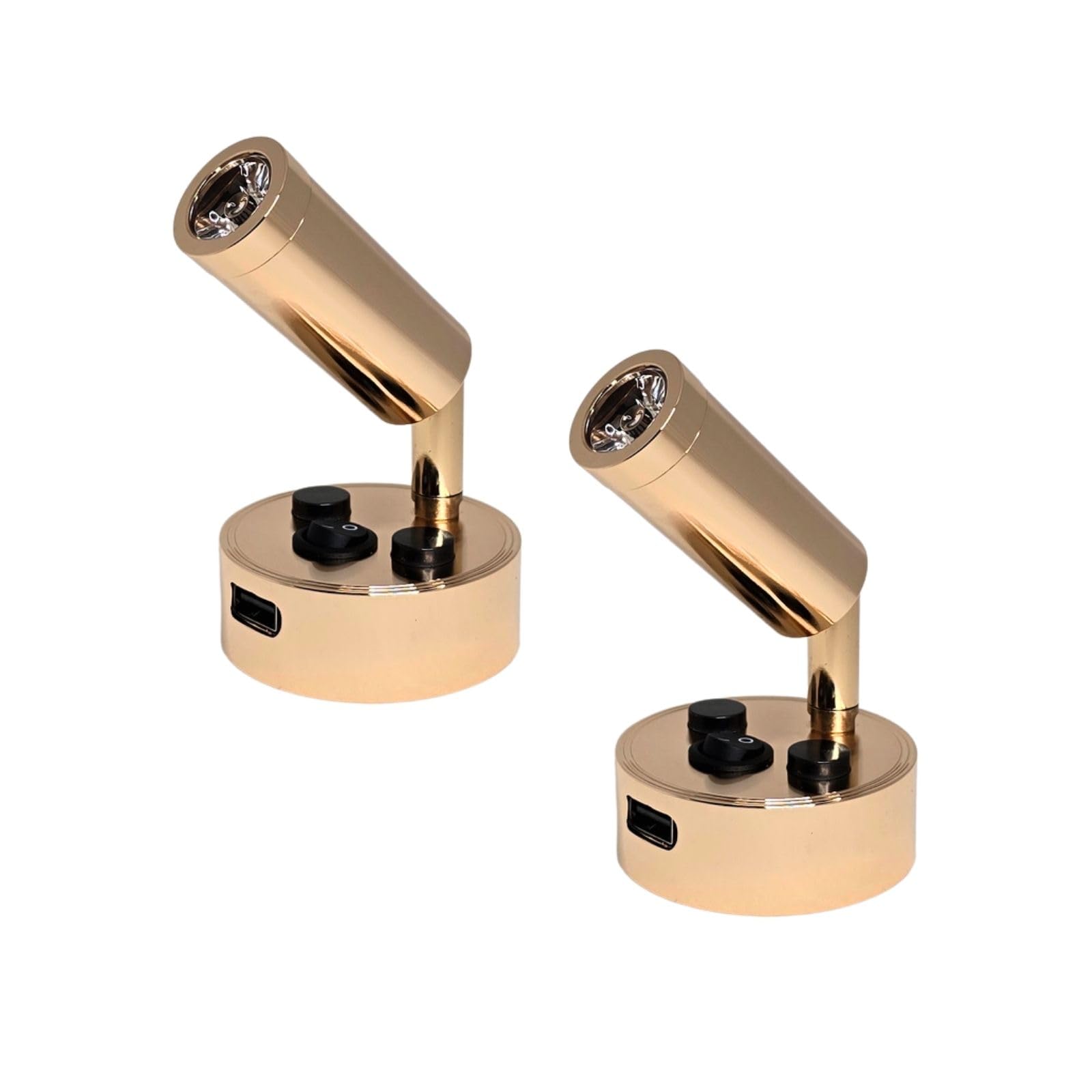 MARVIX 12V 24V LED Reading Light Warm White 3000k USB Port Pack of 2 Gold Campervan Caravan Motorhome Boat Wall Lamps