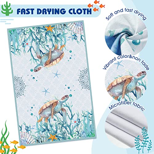 4 Pack Sea Kitchen Towels Beach Dish Towels For Kitchen Turtle Towels Hand Towels Ocean Animal Nautical Dish Cloths Kitchen Tea Towels For Cleaning, Drying (Ocean) #TOP2