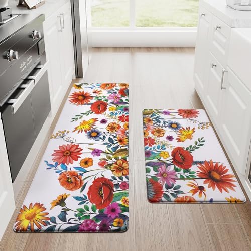 Alishomtll PVC Kitchen Rugs, 2 Piece Waterproof Nonslip AntiFatigue