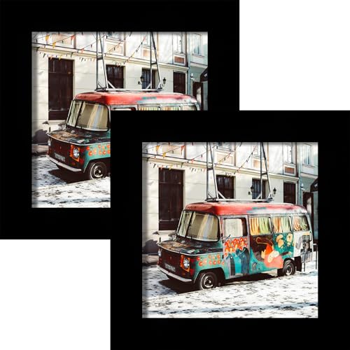 Picture Frames 4x4 Black Nature Solid Wood 2 Pack for Wall Mount and Tabletop Display