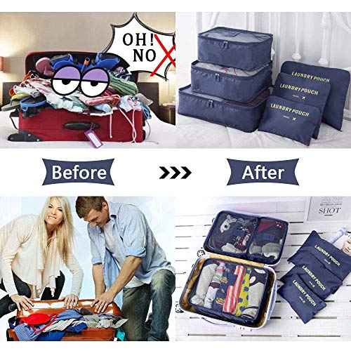 Vicloon Packing Cubes, 8 PCS Travel Organiser Bags Luggage Organizers with Shoe Bag for Clothes Suitcase Shoes (Blue) - Image 6