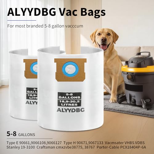 Image of Universal 5-8 Gallon Vac Bags for 2-1 /2 Inch Port Canister, ALYYDBG Type E 90661 9066166, Type H 90671 9067133; VF2004, VHBS VDBS High- Efficiency Disposable Vacuum Collection Filter Bags 5 Pack