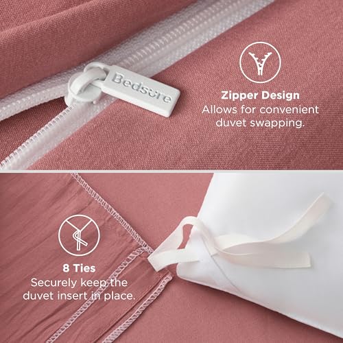 Image of Bedsure Pink Clay Duvet Cover Queen Size - 3 Pieces Prewashed Cotton-Like Extra Soft Bedding Set, Includes 1 Duvet Cover 90x90 Inches with Zipper Closure & 2 Pillow Shams, Comforter Not Included