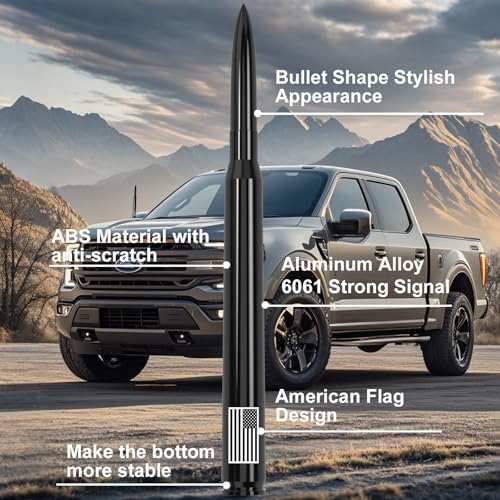 Image of 8 inch Car Truck Bullet Antenna with Tire Valve Caps American Flag Universal Replacement for GMC Sierra Chevy Silverado Dodge Ram 1500 2500 3500 Ford F150 F250 F350 Super Duty Raptor Accessories Black