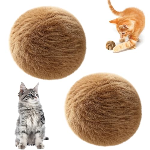 Olugulu Soft Fluffy Cat Toy Ball 2pc Small Rolling Cat Toy