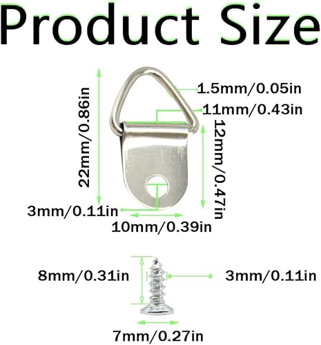 Miniatura 8 de Hocansen 100 ganchos triangulares para fotos, anillos en D, triangulares, sin rastro, con un solo agujero con tornillos para obras de arte, marcos