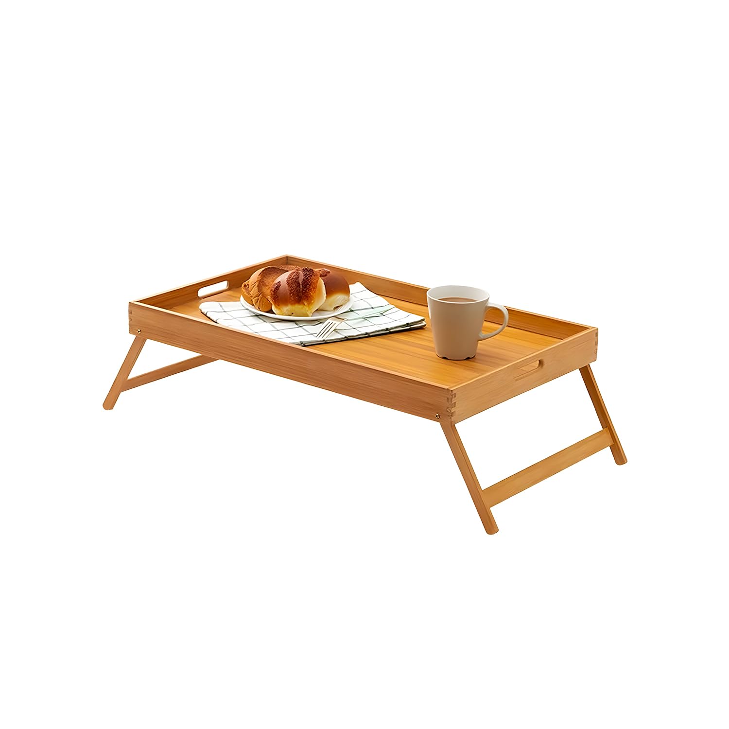 Avilia Vassoio Colazione a Letto in Bambù con Impugnature e Gambe Pieghevoli - Perfetto per Mangiare Comodamente a Letto - 50x30x21cm