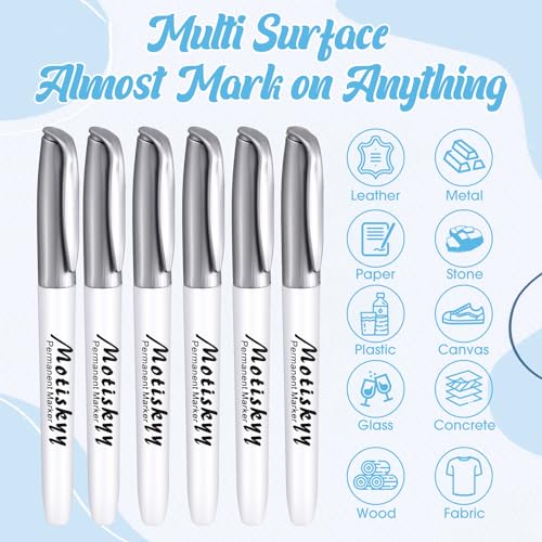 Image of Motiskyy 48 Pcs Metallic Permanent Markers Bulk Metallic Marker Pens Medium Tip Quick Dry Paint Pen for DIY Crafts Artist Illustration Gift Card Making(Silver)