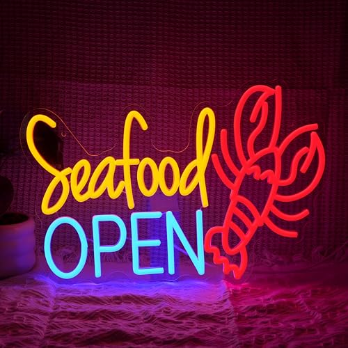 Seafood Open Neon Sign for Business Decor Delicious Lobster Led