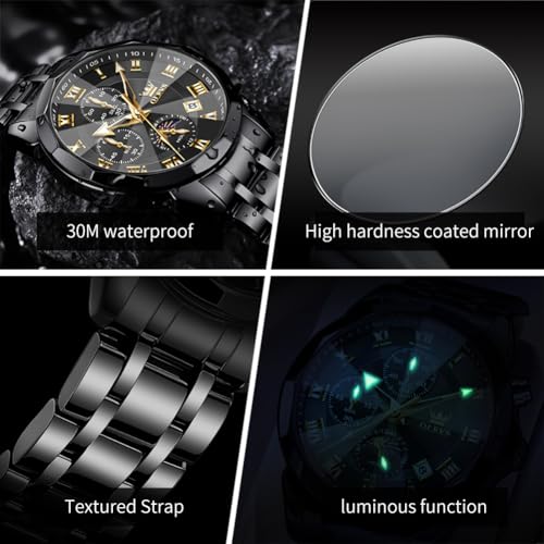 OLEVS Luxury Watches for Men Analog Quartz Waterproof Big Face Dress Stainless Steel Mens Watches Easy Read Business Classic Casual Day Date Chronograph and Moonphase Luminous Montre Homme - Image 6