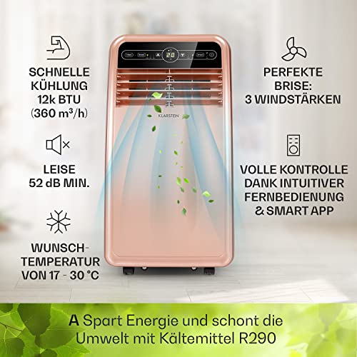 Klarstein Mobile Klimaanlage mit Abluftschlauch, 4-in-1 Klimagerät mit Ventilator, Luftentfeuchter & Nachtmodus, Kleine & Portable Klimaanlage mit App-Steuerung, 12000 BTU Niedrig Verbrauch – Bild 3