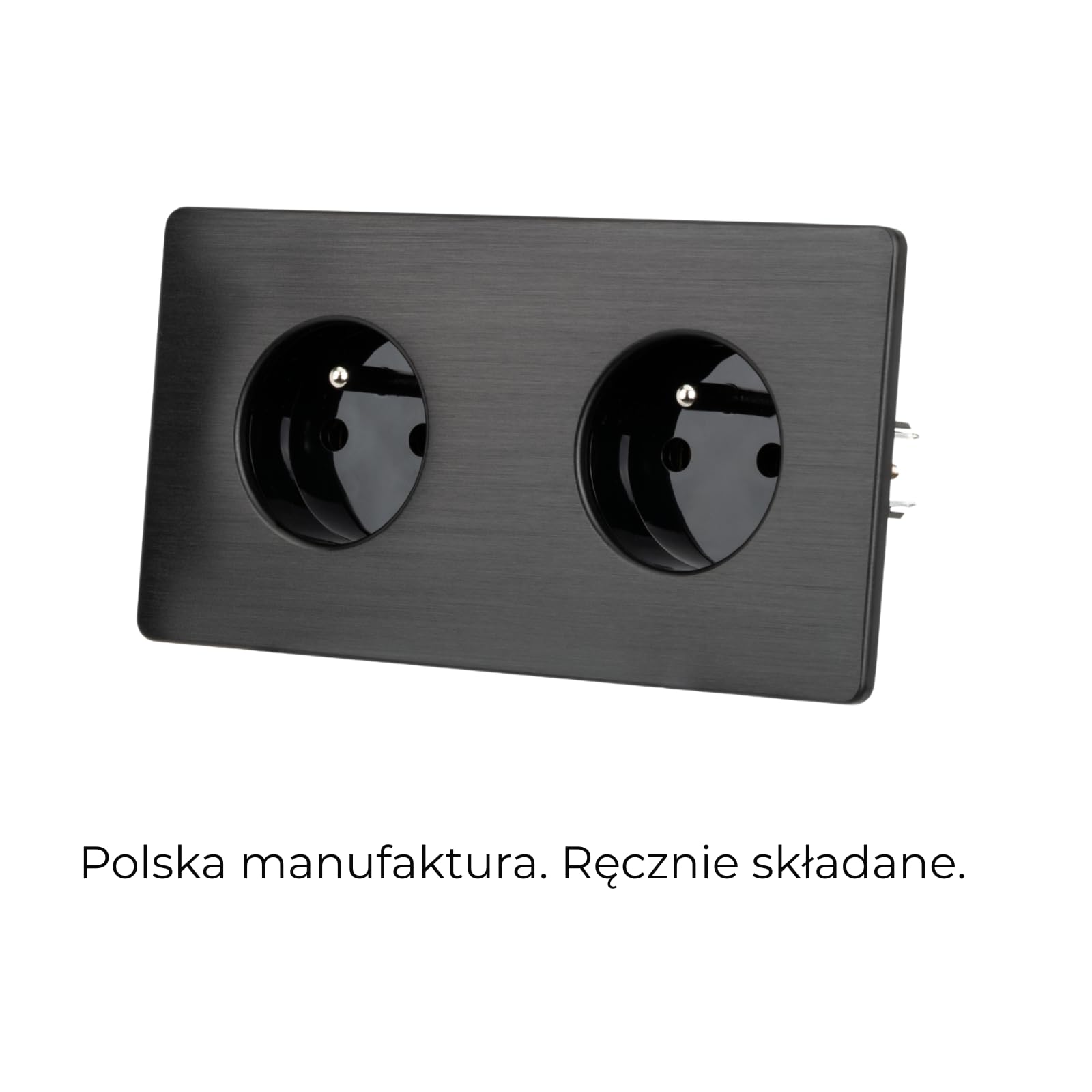 Gniazdko Elektryczne Podwójne Czarne Stal Szczotkowana PVD Black PREMIUM