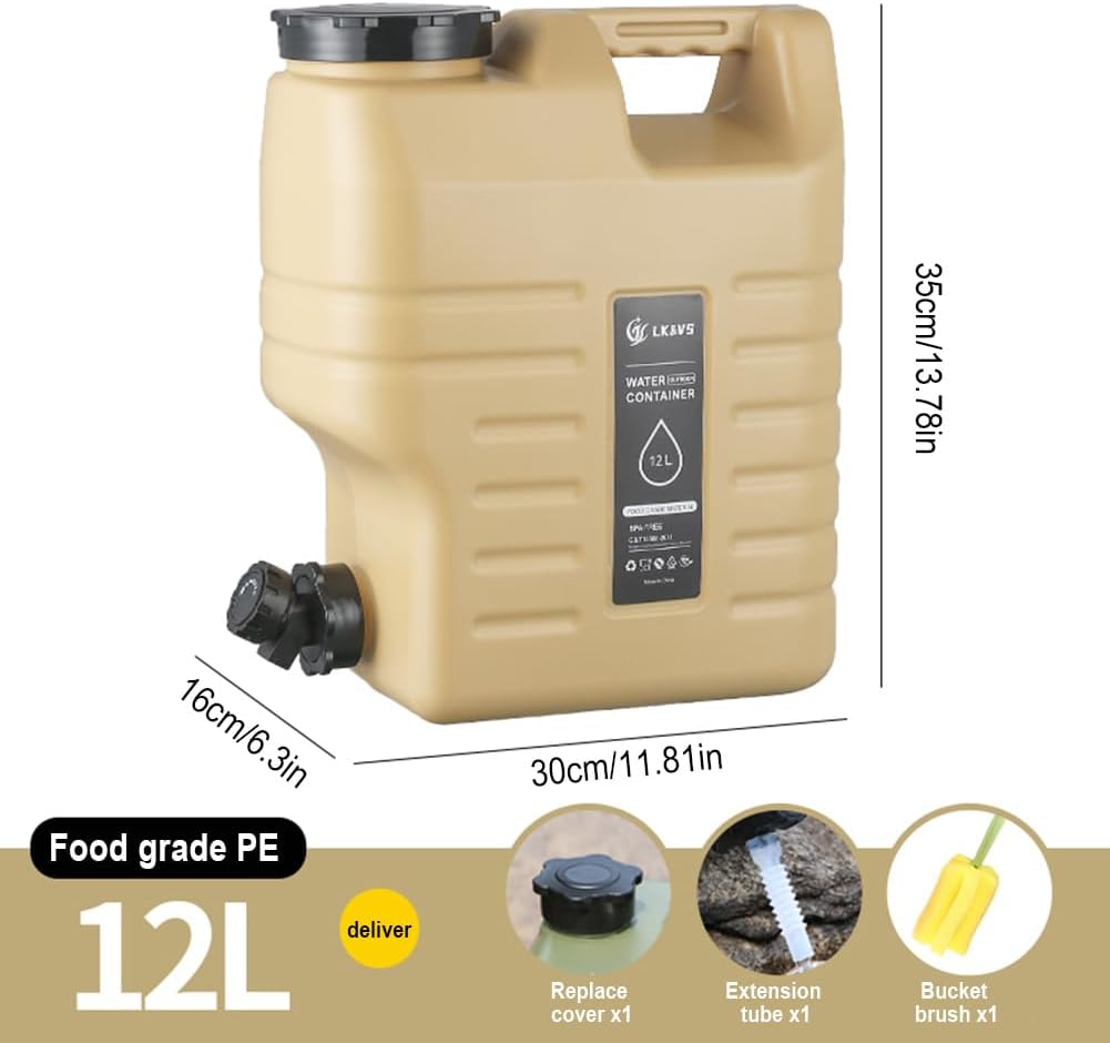 3.2 Gallon Water Jug with Spigot, BPA Free Portable Water Container, Leak-Proof Water Tank for Camping, Emergency, Hiking & Outdoor