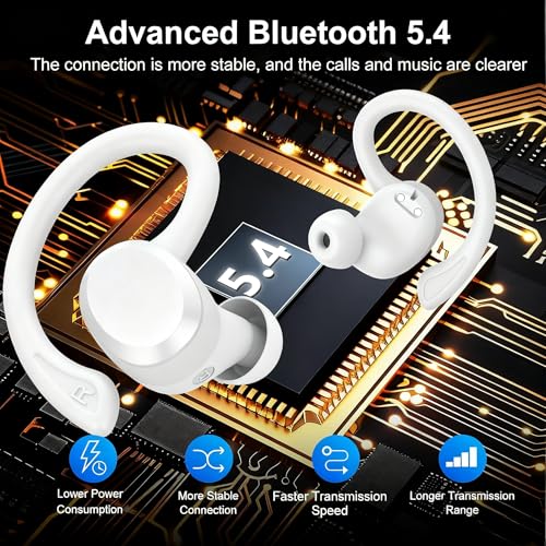 Image of sprtoybat Wireless Earbuds, 2026 New Bluetooth 5.4 Headphones Sport Earphones with 68Hrs Playtime LED Display ENC Noise Cancelling Mic, IPX7 Waterproof Over Ear Ear Buds with Hook for Sports /Running