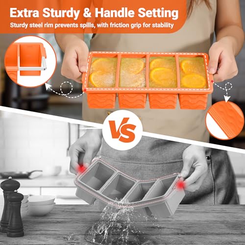 Image of Silicone Freezer Trays with Lid for Soup, 1-Cup & 2-Cup Large Ice Cube Molds Food Storage Containers for Meal Prep, Freeze 500mL /250mL /125mL Portions - 2 Pack