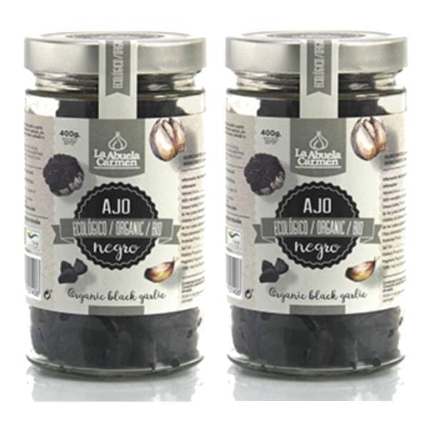Pack 2 x Ajo Negro Bio La Abuela Carmen 400 g – Dientes pelados en bote de cristal (800 g total), sabor suave y dulce tipo balsámico, listo para usar en cocina, textura tierna