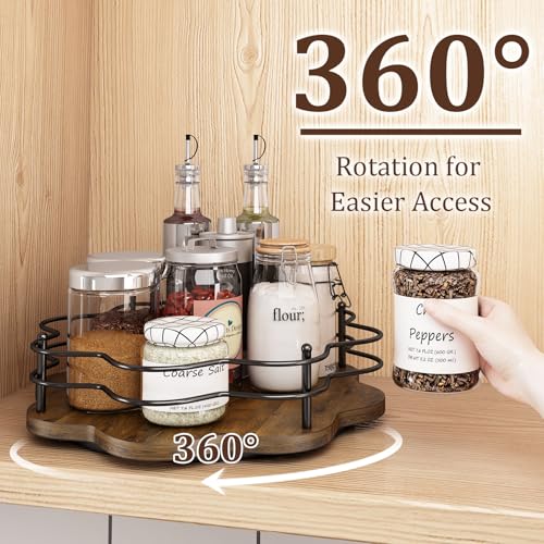 Image of 12 inch Lazy Susan Turntable Organizer,Round Wooden Lazy Susan Organization and Rotating Spice Rack for Dining Table,Pantry,Kitchen Countertop,Vanity,Cupboard and More.Heightened Version