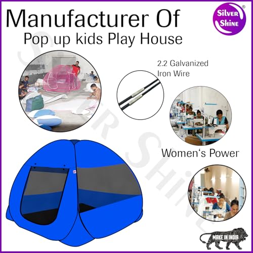 Image of SILVER SHINE Foldable Delightful Patterns Popup Kids Play Tent House for Multi Purpose|PlayTent House for up to 10 YearOld Kids Girls&Boys|Mosquito Net Design Tent for Kids -Blue