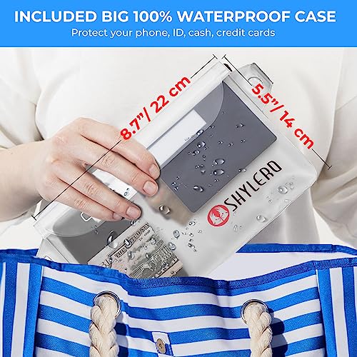 Image of SHYLERO Beach Bag and Pool Bag - Magnetic Snap Closure - Water Resistant | Beach Tote is Family Size L22 inchxH15 inchxW6 inch and Includes an Airtight Pouch. Machine Washable