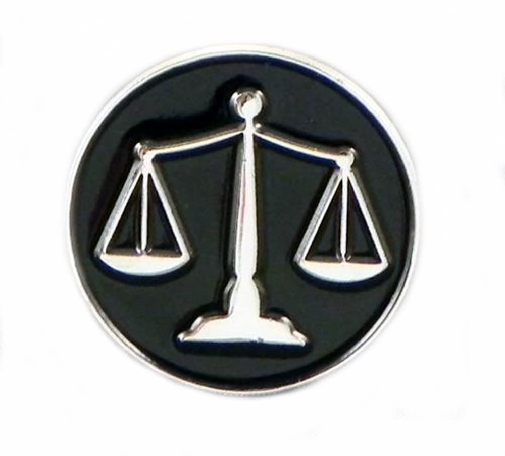 Metal Enamel Pin Badge Brooch Scales of Justice - Law Court Black