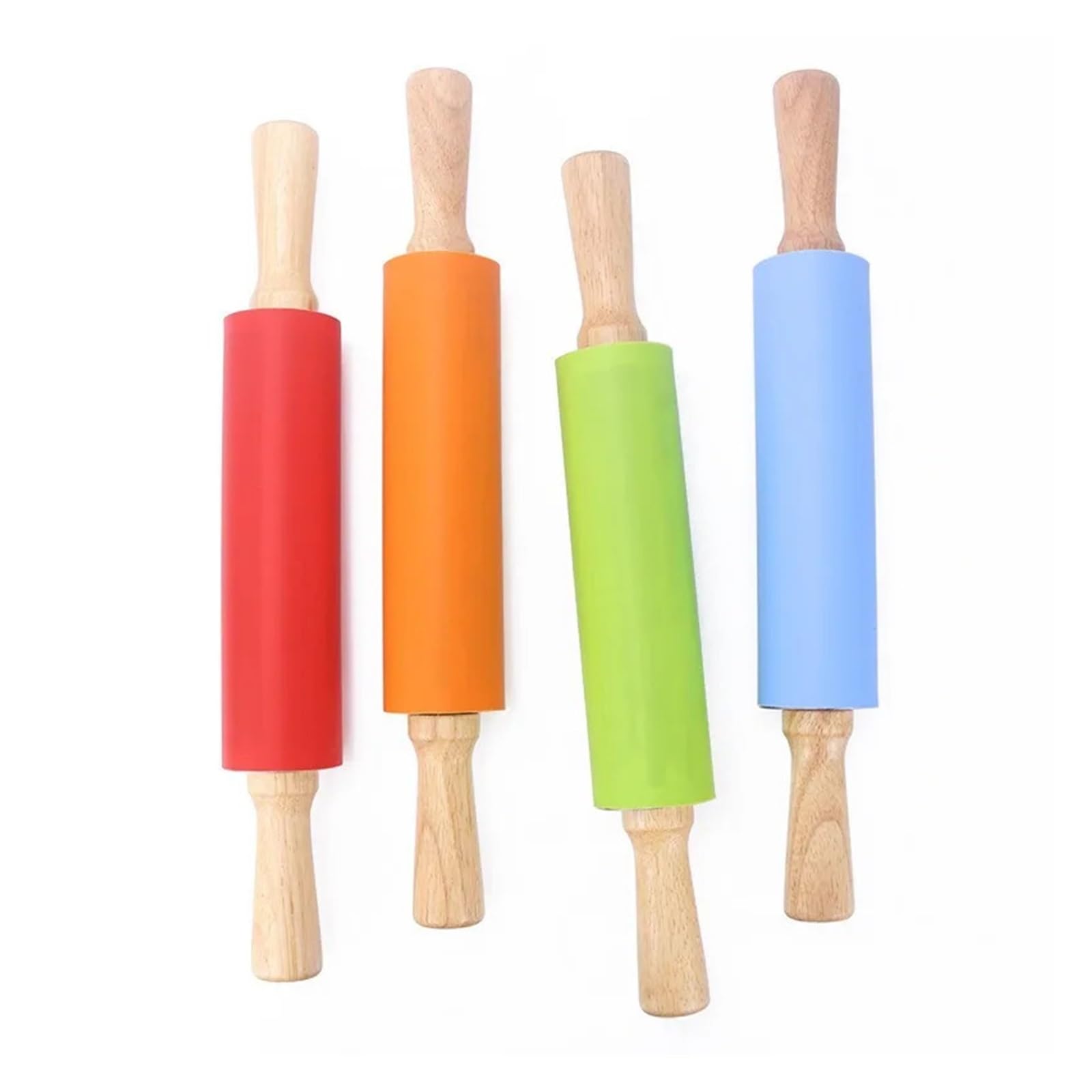 1/4 Stück Silikon-Nudelholz mit Holzgriff, antihaftbeschichteter Teigroller, Küchen-Backwerkzeug(4Pcs Size L)