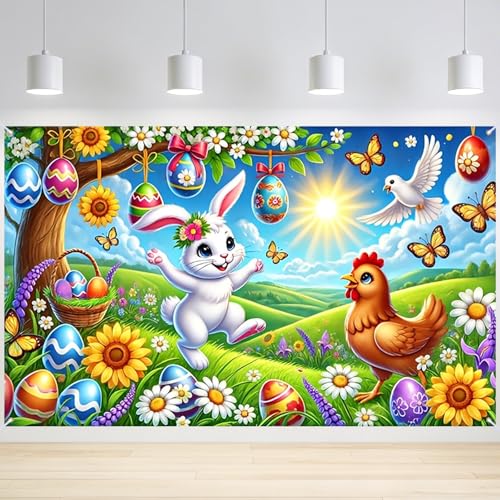 Image of Nuxovilar Easter Banner Spring Party Decor 43x71 Inches Polyester