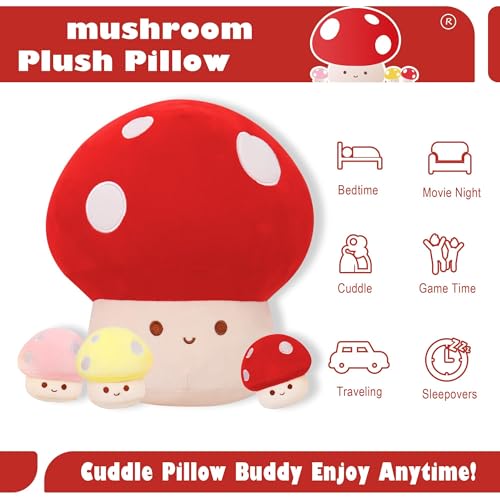 Image of WeBingo Mushroom Plush Pillow 4PK, 12 in Mushroom Decor Stuffed Animal Toy | Giant Soft Stuffy for Girl Boy Adult Birthday Christmas Valentine's Day Gifts