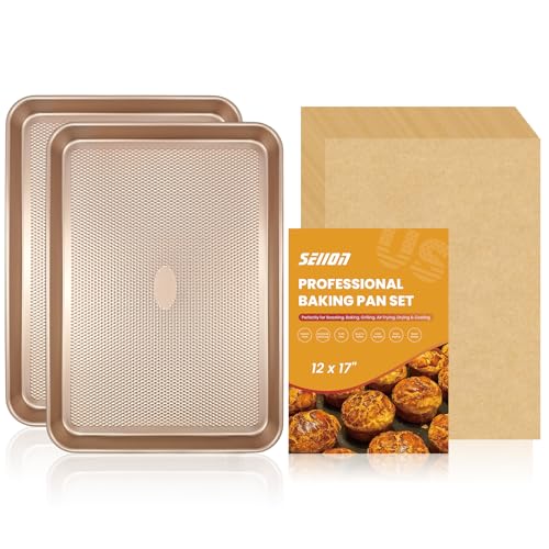 Seiion Baking Sheets Nonstick, 17.5'X11.8' 2 Pack Heavy Duty Cookie Sheets With 250 Parchment Paper, Thickened Carbon Steel Pans Warp Resistant, Oven Baking Pan Set For Cookies, Roasting, Meal Prep