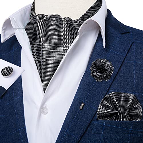 Image of DiBanGu Mens Silk Ascot Ties Paisley Jacquard Woven Cravat and Pocket Square Cufflinks with Lapel Pin for Business Wedding
