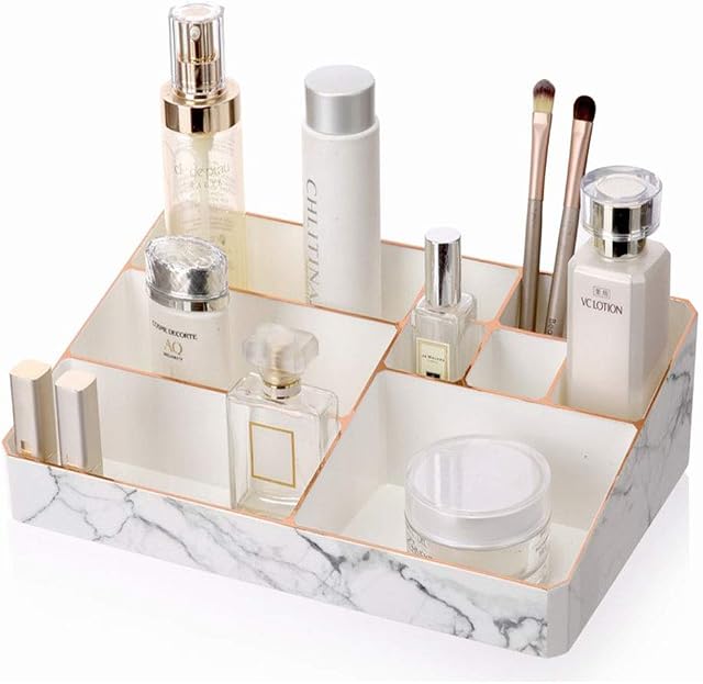 GT Makeup Organizer Tray Cosmetic Holder Cosmetic Display Case Multi-Function Cosmetic Skin Care Storage Box(Gold)
