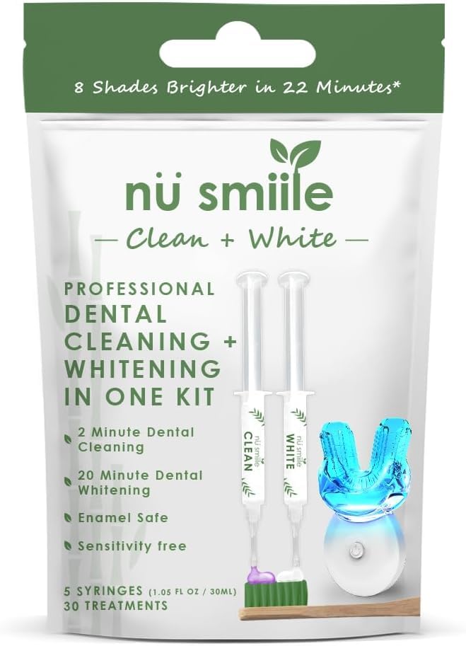 Professional Cleaning and Teeth Whitening Kit by nu smiile - Includes Blue LED Light - Visible Results in