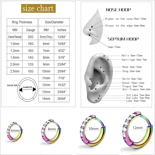 Image of Hypoallergenic Unisex Surgical Steel Small Cubic Zirconia Huggie Hoop Earring, Color Gold - Silver - Rose Gold - Black - Rainbow, Size 6mm- 12mm Safe for Sensitive Ear