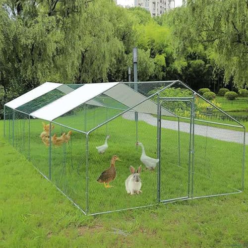 Hynbdes 鶏小屋 屋外チキンコープ マルチレベル耐候性鶏舎 巣箱付き家禽ケージ ラン ランプ 金網 取り外し可能な底 丈夫で丈夫 水で洗える組み立て簡単 鶏用ケージ - (長さ4M×幅3M×高さ2M)