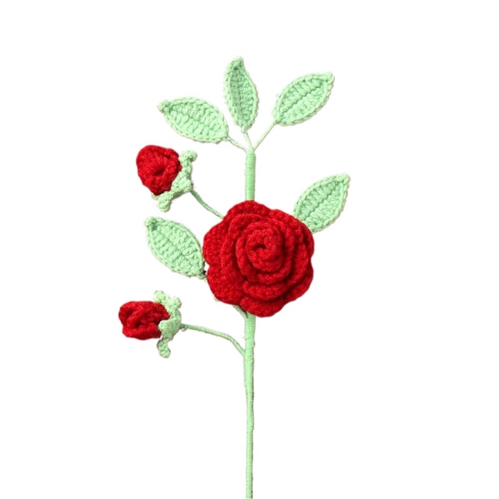 EXKURPOO crochet plant Crochet Flowers Bouquet Kintted Camellia Flower Knit Handwoven Plant Spring Decor for home