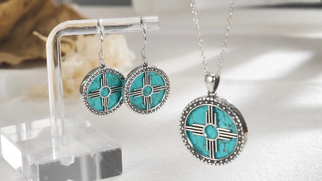 Amazon.com: BETHZA Turquoise Zia Sun Symbol Necklace 925 Sterling