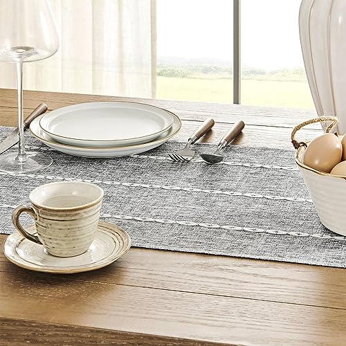 ZeeMart Farmhouse Braided Striped Table Runner, Rustic Grey Table Runners 48 Inches Long Boho Home Decor, Charcoal 15x48 Inches