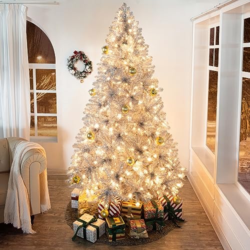 Naomi Home 7.5ft Silver Christmas Tree with Lights, Unique Colored