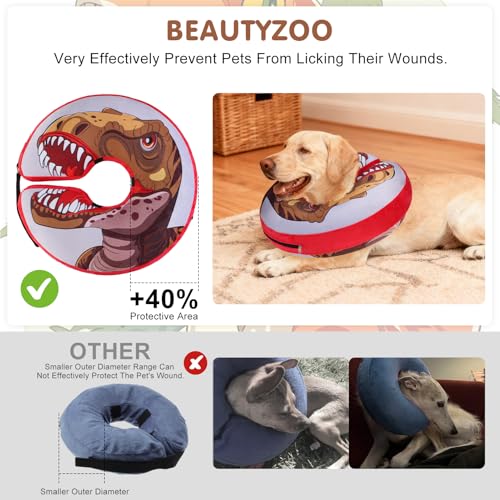 Image of BEAUTYZOO Dog Cone Alternative After Surgery for Large Medium Small Dogs, Soft Inflatable Cone Collar for Dogs Cats, Pet Neck Donut E Collar Dog Recovery Collars to Stop Licking, Dinosaur, L