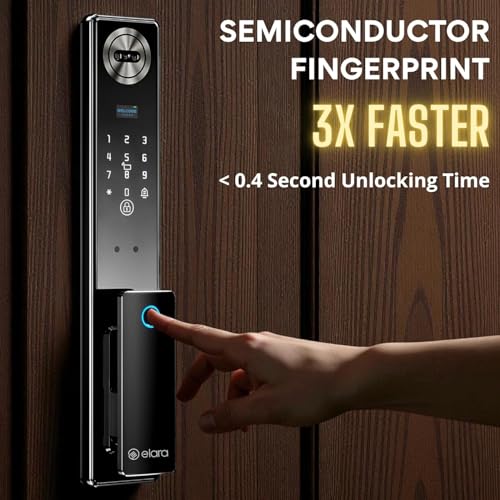 Image of Elara Apex Edge Smart Door Lock, Fingerprint, Card, App, OTP, Keys, PIN Unlock, Alarm Alert, Bluetooth & WiFi, Black, 2 Year Warranty. (Apex Edge)