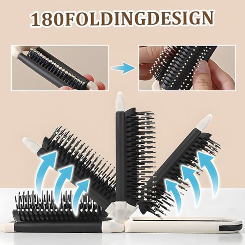 Image of TORMEN 2 Pack Folding Travel Brushes for Hair Travel Hair Brush with Detachable Mirror Compact Scalp Massage Comb for Women Mini Portable Hairbrush for Purse Gym Trip(Electroplated silver plating) | Compact folding travel hair brush with detachable mirror. Scalp massage comb, portable design. Women, men, and kids travel