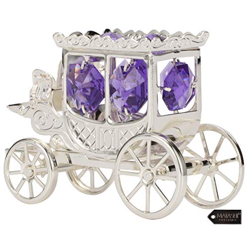Matashi Silver-Plated Princess Carriage Ornament With Purple And Clear-Cut Crystals Home Decorative Tabletop Showpiece Gift For Christmas Birthday Valentine's Day Mother's Day New Year Gift For Mom #TOP3