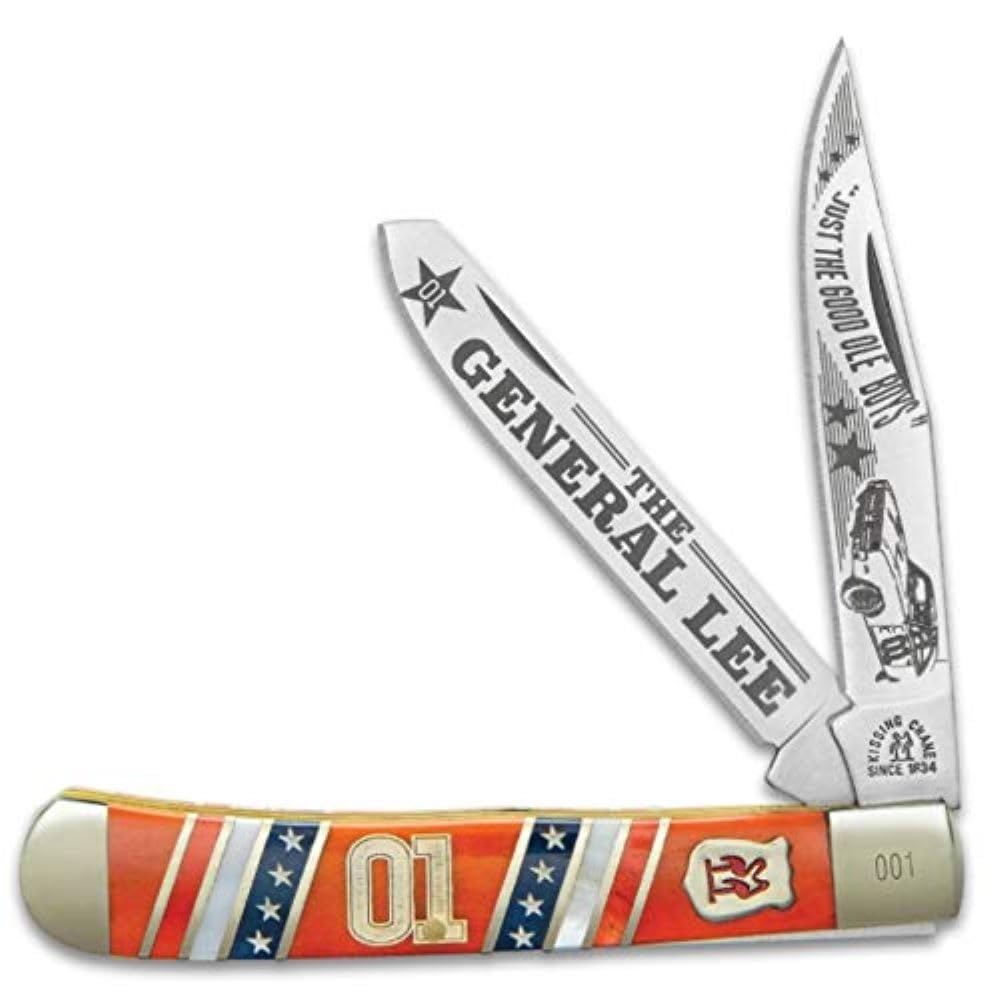 General Lee Trapper Pocket Knife | Dukes of Hazard Collectible | 440 Stainless Steel Blades | Laser Etched | Closed Length 4"