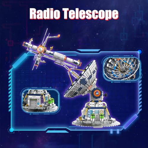 Space Radio Telescope Building Blocks Sets,Ideal Gift for Space Lovers,Radio Telescope Building Blocks Set for Exploring Space(1053PCS)-Toys Gifts for Adult