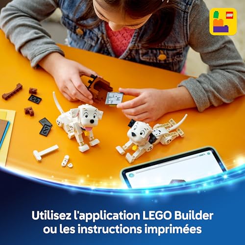 LEGO ǀ Disney Lucky et Penny, Les Chiots des 101 Dalmatiens - Jouet & Décoration Intérieure - Figurines d'animaux avec Tête, Jambe & Queue Mobiles - Os & TV - Cadeau pour Fille dès 6 Ans 43271