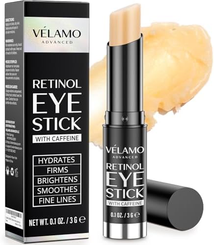 VELAMO ADVANCED Retinol Eye Stick: Retinol Eye Cream for Dark Circles and Puffiness with 1% Bakuchiol and Caffeine - Visibly Reduces Fine Lines Wrinkles Under Eye Bags with Upgraded Formula 0.1 OZ/3g